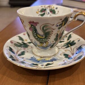 Colorful Rooster Teacup and Saucer Set